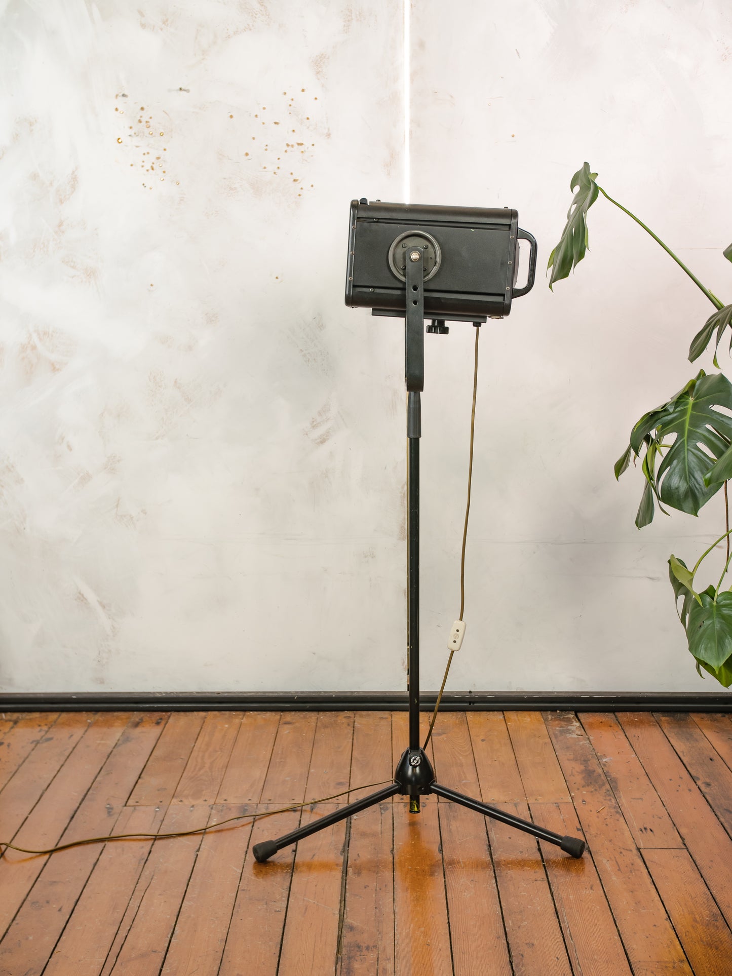 Vintage Rank Strand Theatre Light on Adjustable Tripod, Black Upcycled Industrial Floor lamp 1970s