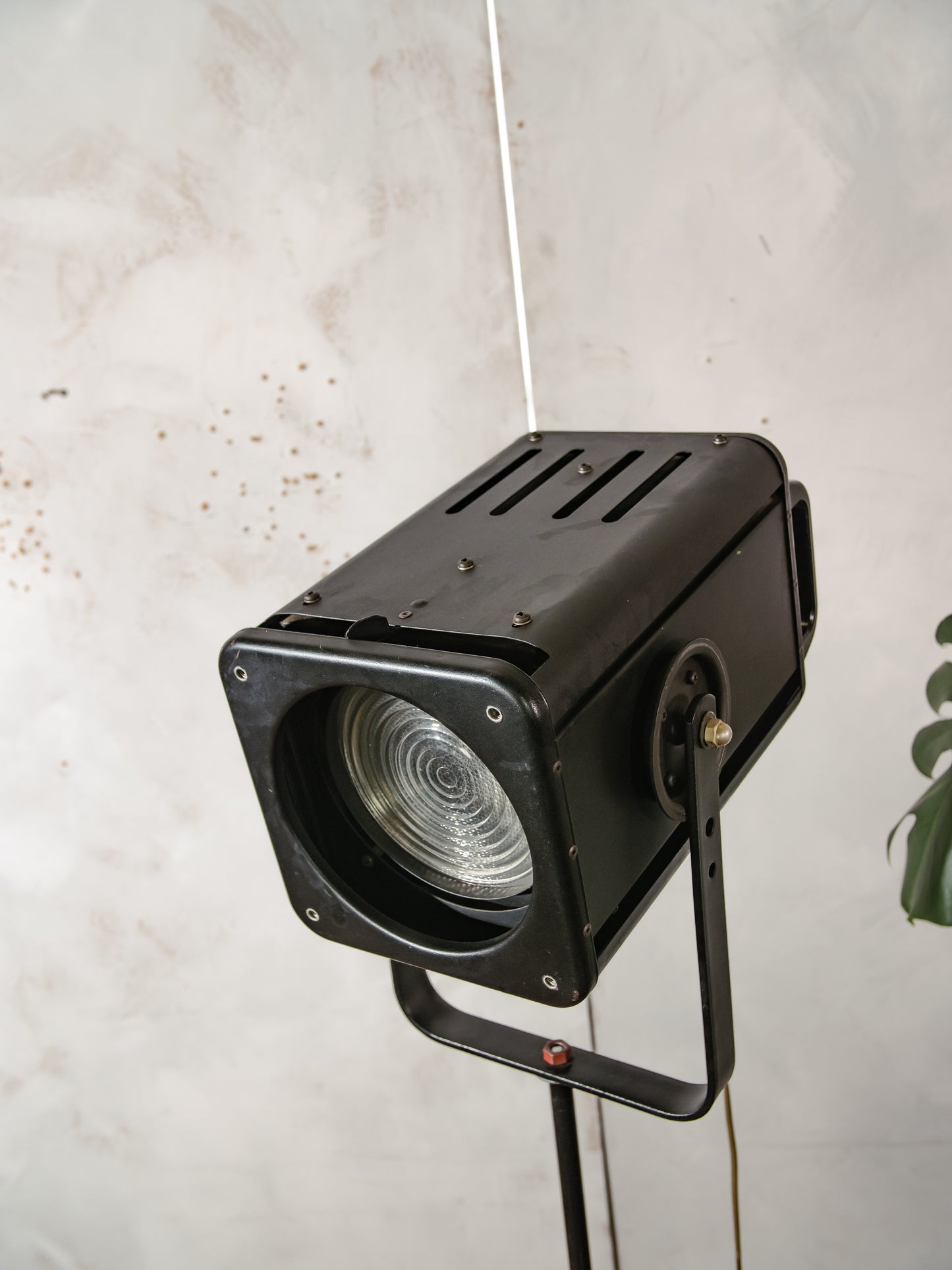 Vintage Rank Strand Theatre Light on Adjustable Tripod, Black Upcycled Industrial Floor lamp 1970s