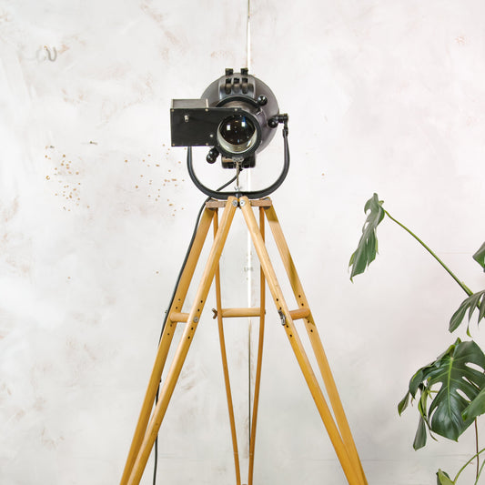 Vintage Strand Electric Patt 23 Spotlight Floor Lamp, 1960s Theatre Light on Custom Tripod Made from Swiss Army Crutches, Unique Decor