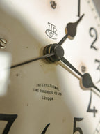 Antique Black ITR Wall Clock with white dial face, Renovated Timekeeper circa 1920s, International Time Recording co. ltd London, Quartz