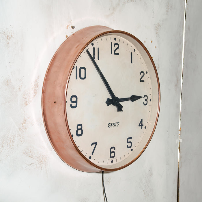 Gents of Leicester Copper Factory Wall Clock, circa 1920s, 50 cm, Pulse Restored, Made in England
