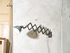 Rare 1930s Siemens Scissor Lamp, Wall Mounted Adjustable Harmonica Workshop Light with Blue Enamel Shade, Competely renovated