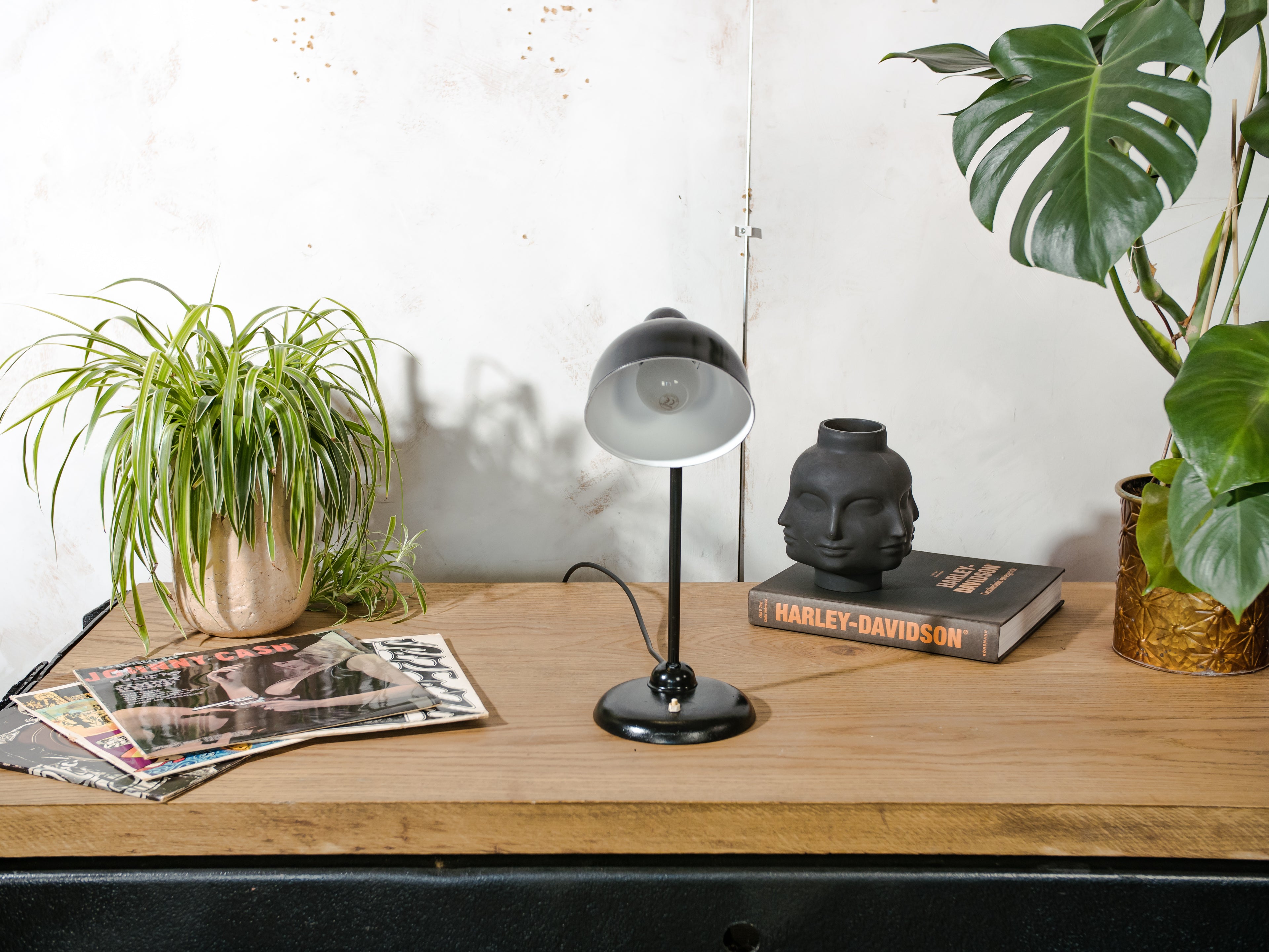 1940s Kaiser Idell Model 6556 Table Lamp Black, Bauhaus interior, designed by Christian Dell, Antique Restored Table desk light