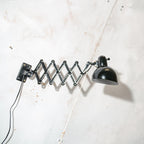 Kaiser Jdell 6718 Scissors Lamp 1930s, High Gloss Black restored Bauhaus Wall lighting, Antique Harmonica light design by Christian Dell