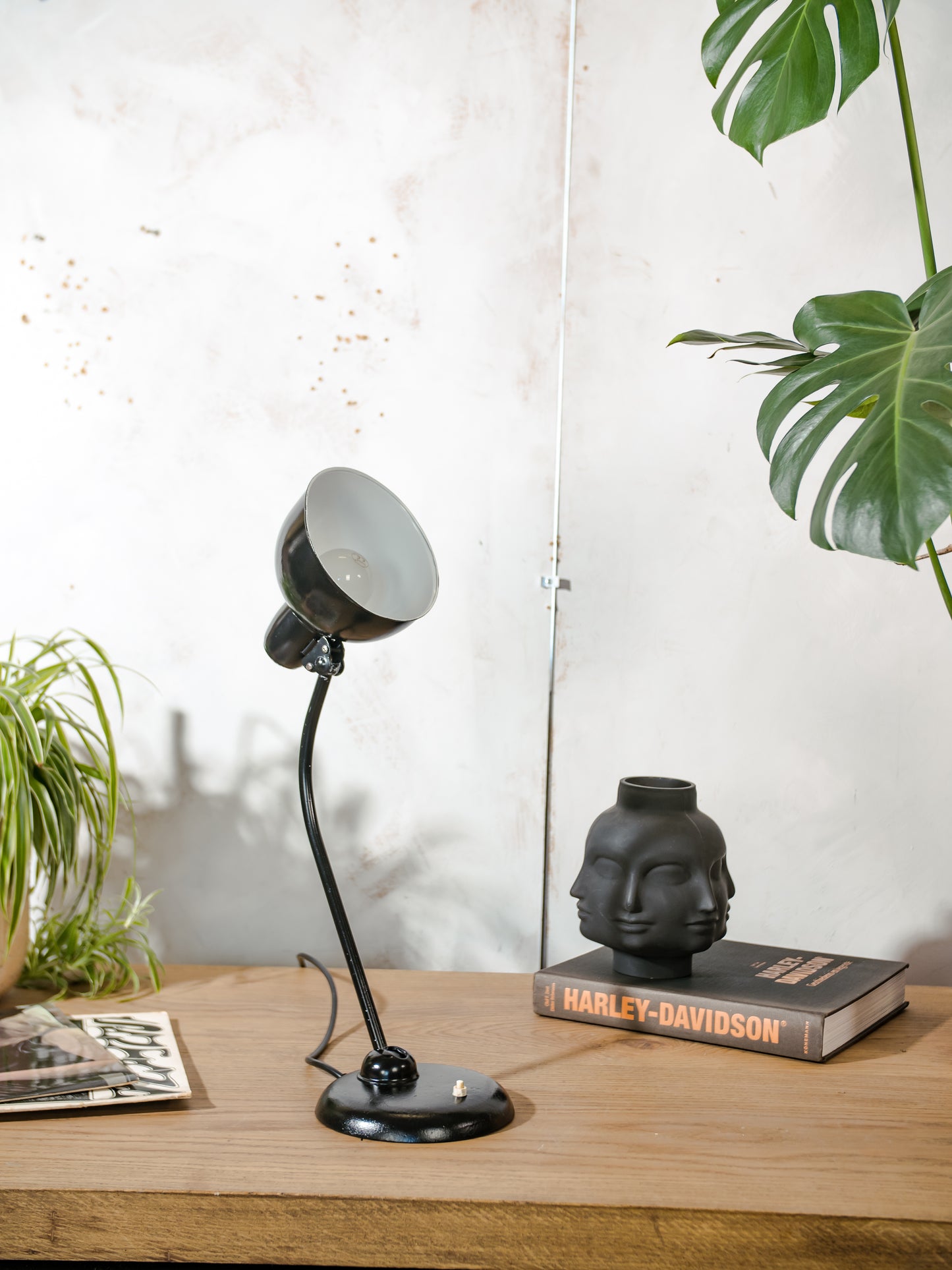 1940s Kaiser Idell Model 6556 Table Lamp Black, Bauhaus interior, designed by Christian Dell, Antique Restored Table desk light