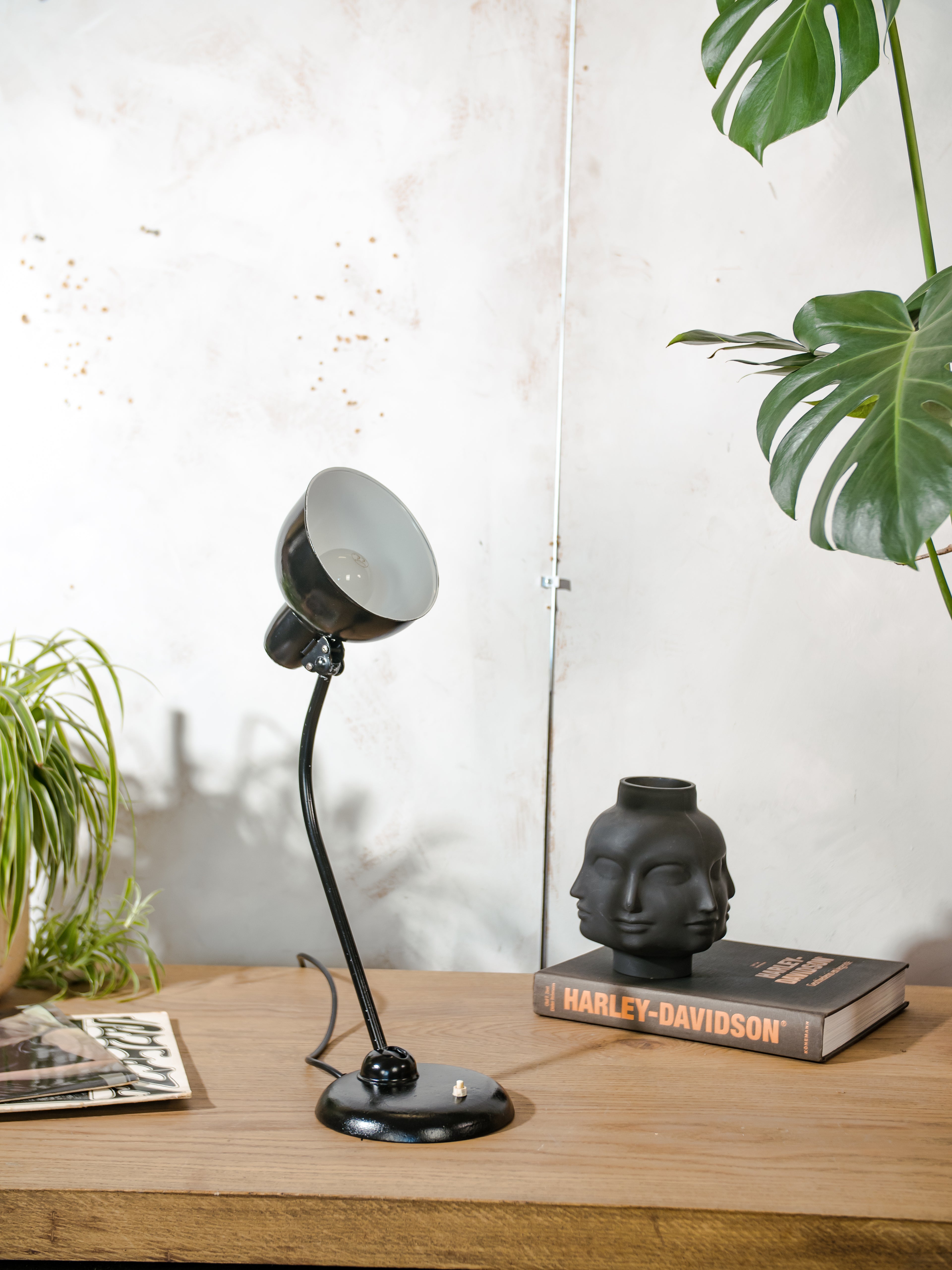 1940s Kaiser Idell Model 6556 Table Lamp Black, Bauhaus interior, designed by Christian Dell, Antique Restored Table desk light