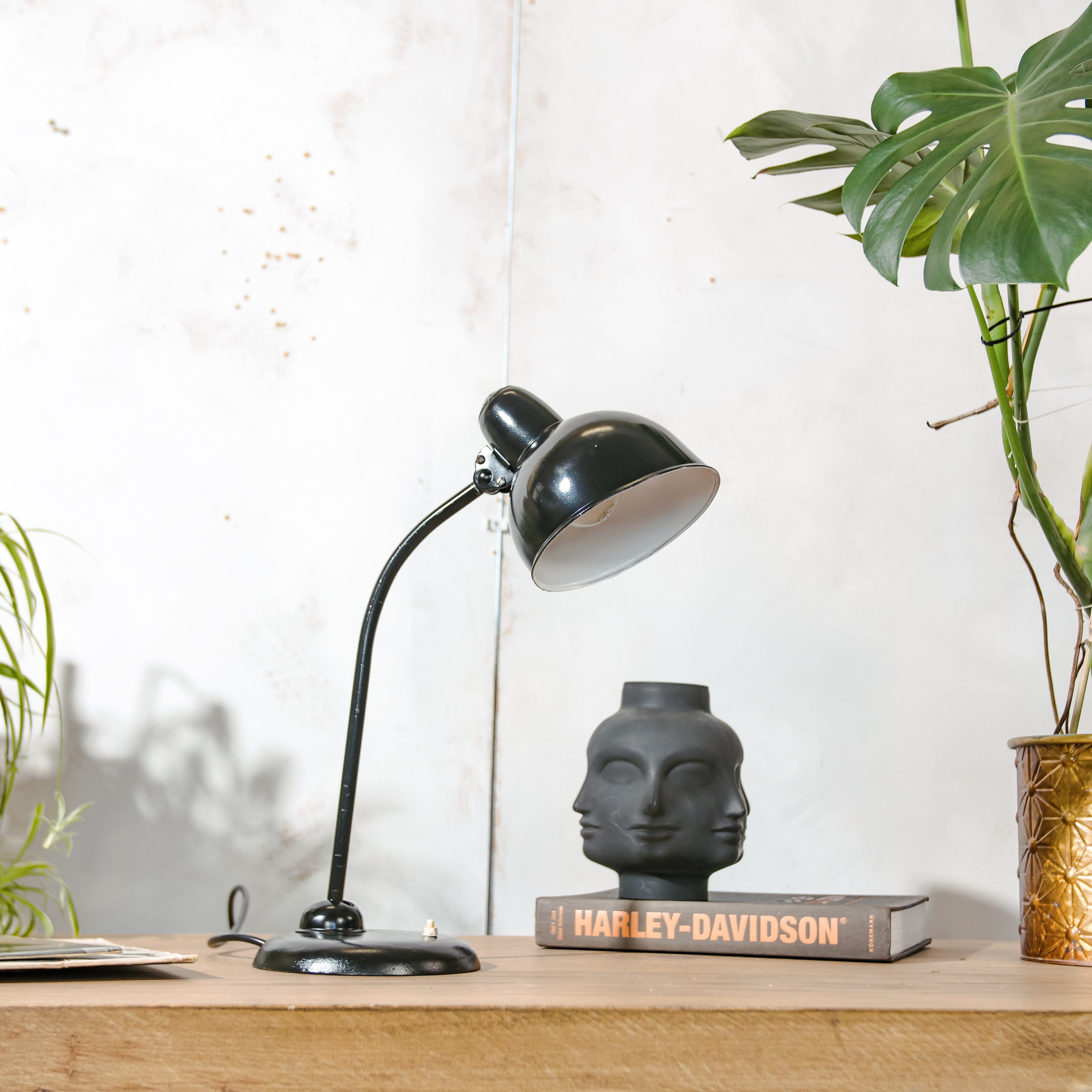 1940s Kaiser Idell Model 6556 Table Lamp Black, Bauhaus interior, designed by Christian Dell, Antique Restored Table desk light