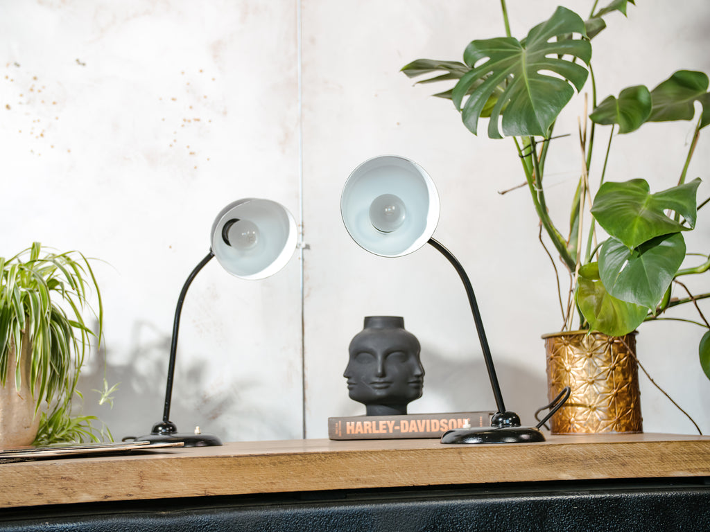 1940s Kaiser Idell Model 6556 Table Lamp Black, Bauhaus interior, designed by Christian Dell, Antique Restored Table desk light