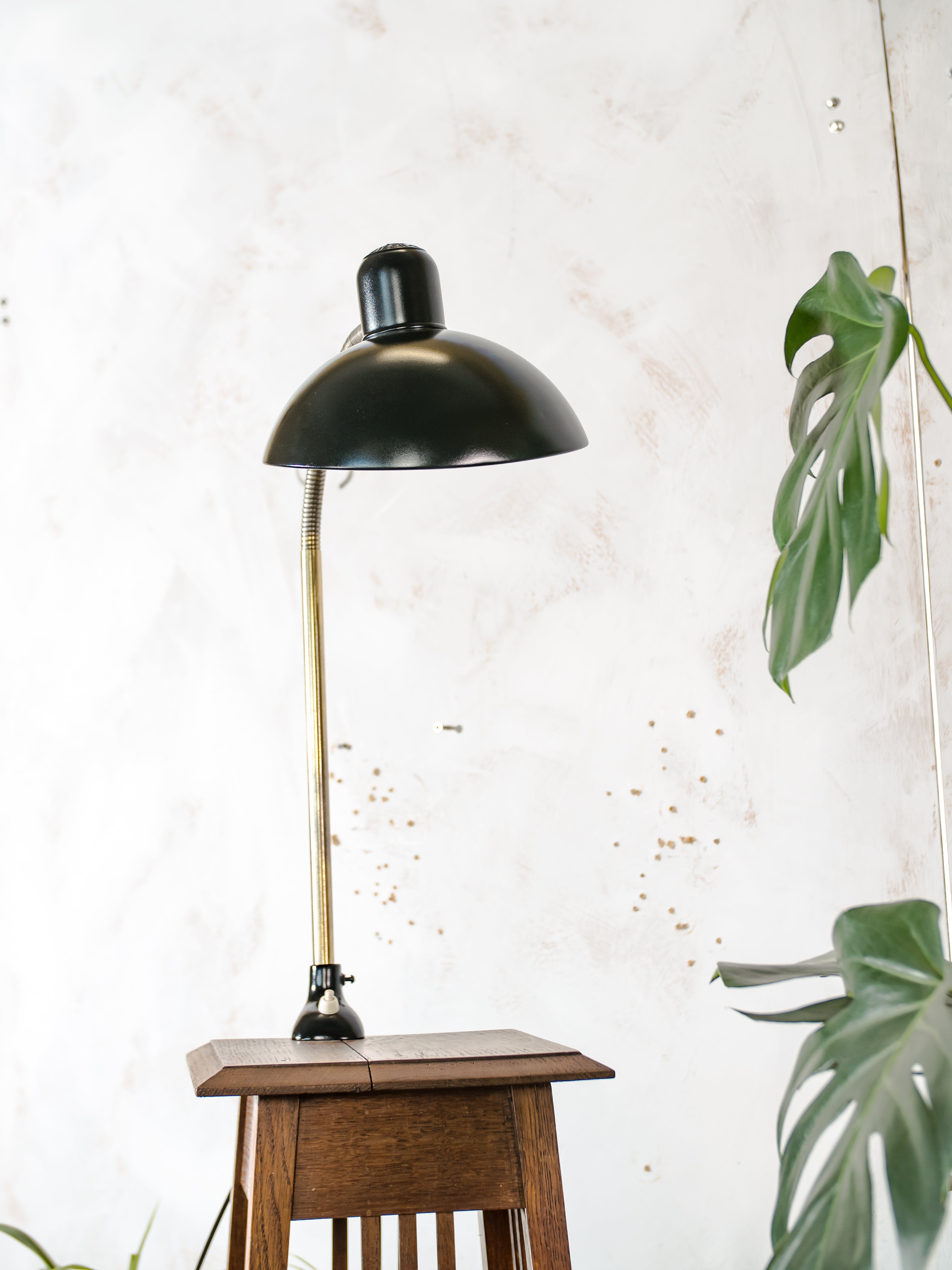 1940s Kaiser Idell 6740 Clamp Lamp, Restored Antique Gooseneck Task Lighting, Bauhaus design by Christian Dell with Super Lampshade