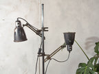 Vintage Double Spotlight Industrial Floor Lamp, 1950s Machine Lamps on Tripod, Unique Lighting with Patina, Chrome & Black Task Light