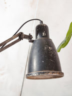 Vintage Double Spotlight Industrial Floor Lamp, 1950s Machine Lamps on Tripod, Unique Lighting with Patina, Chrome & Black Task Light