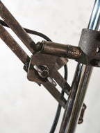 Vintage Double Spotlight Industrial Floor Lamp, 1950s Machine Lamps on Tripod, Unique Lighting with Patina, Chrome & Black Task Light