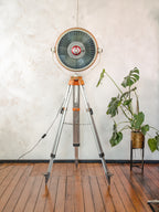 Vintage ALM Hospital Scialitique Spotlight Lamp on Aluminum Surveyors Tripod, Retro Industrial Floor Lamp, One of kind Surgical Lighting