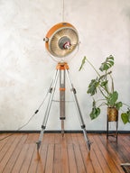 Vintage ALM Hospital Scialitique Spotlight Lamp on Aluminum Surveyors Tripod, Retro Industrial Floor Lamp, One of kind Surgical Lighting