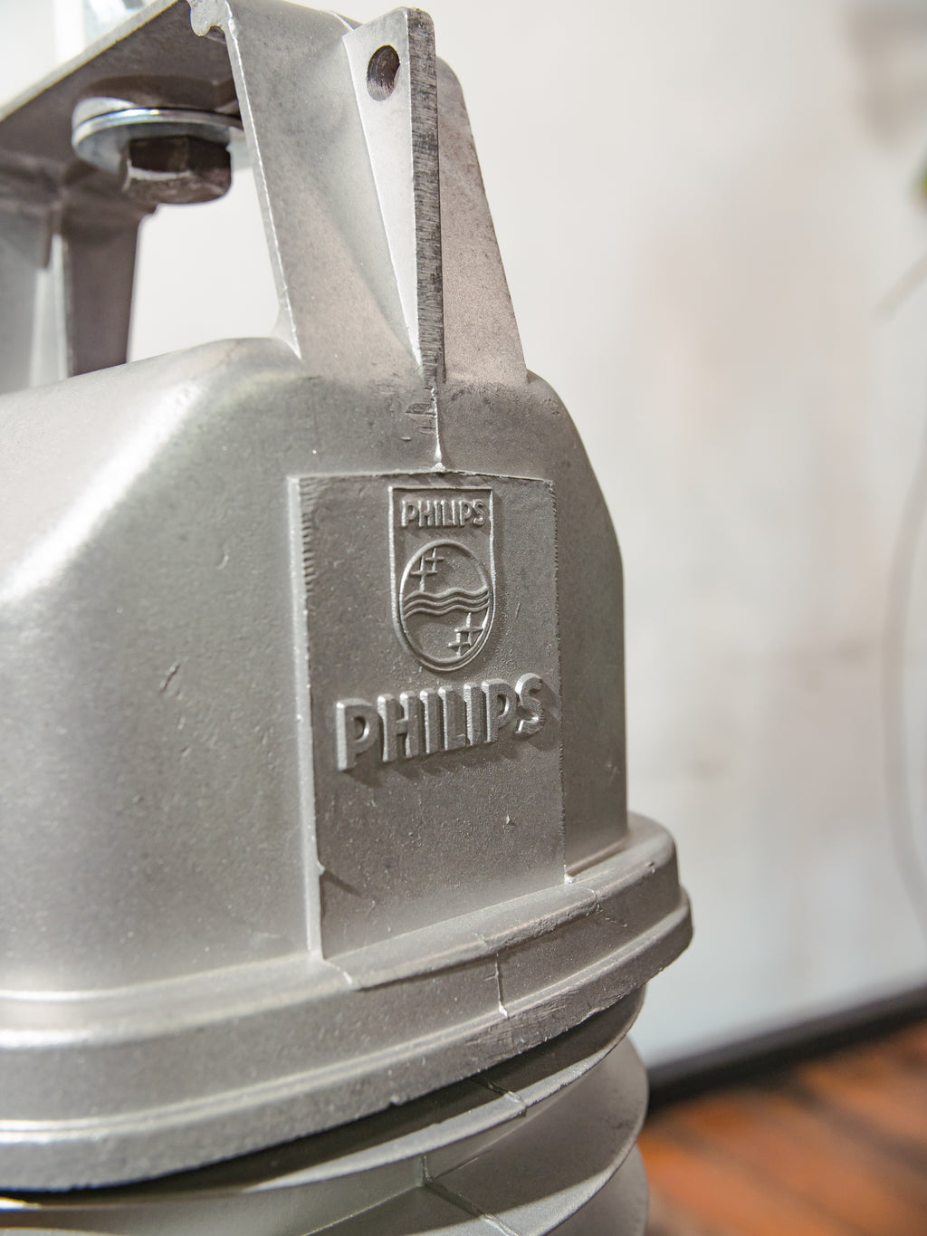 Large Industrial Factory Pendant Light with Gray Enamel Shade, 1950s Philips HDK Hanging Workshop Lamp, Fully Renovated and Rewired E27