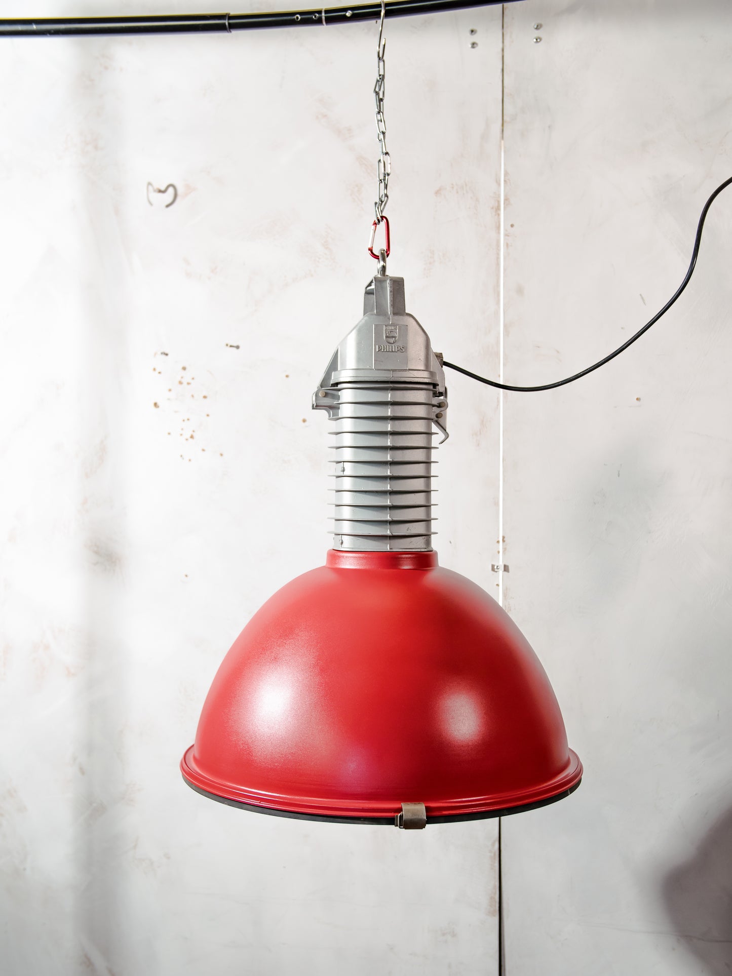 Vintage Philips Industrial 1950s Factory Pendant Light, Aluminum Gray & Workshop Lamp, Made in Holland