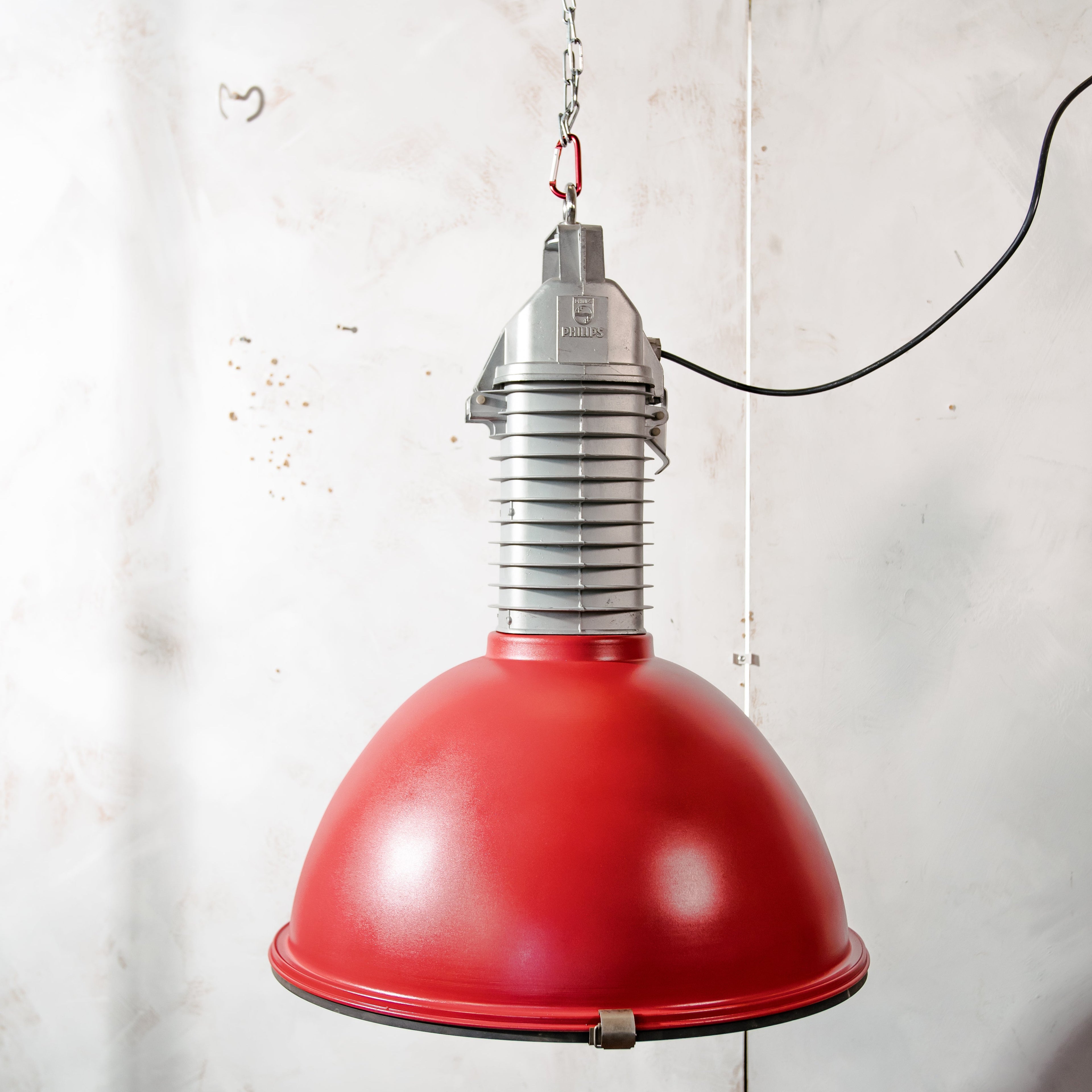 Vintage Philips Industrial 1950s Factory Pendant Light, Aluminum Gray & Workshop Lamp, Made in Holland