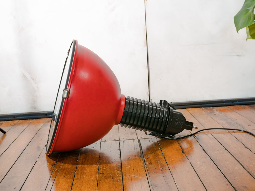 Philips HDK 400 Industriële Hanglamp uit de jaren 50, Rood en Zwart Aluminium Hanglamp, Gemaakt in Nederland