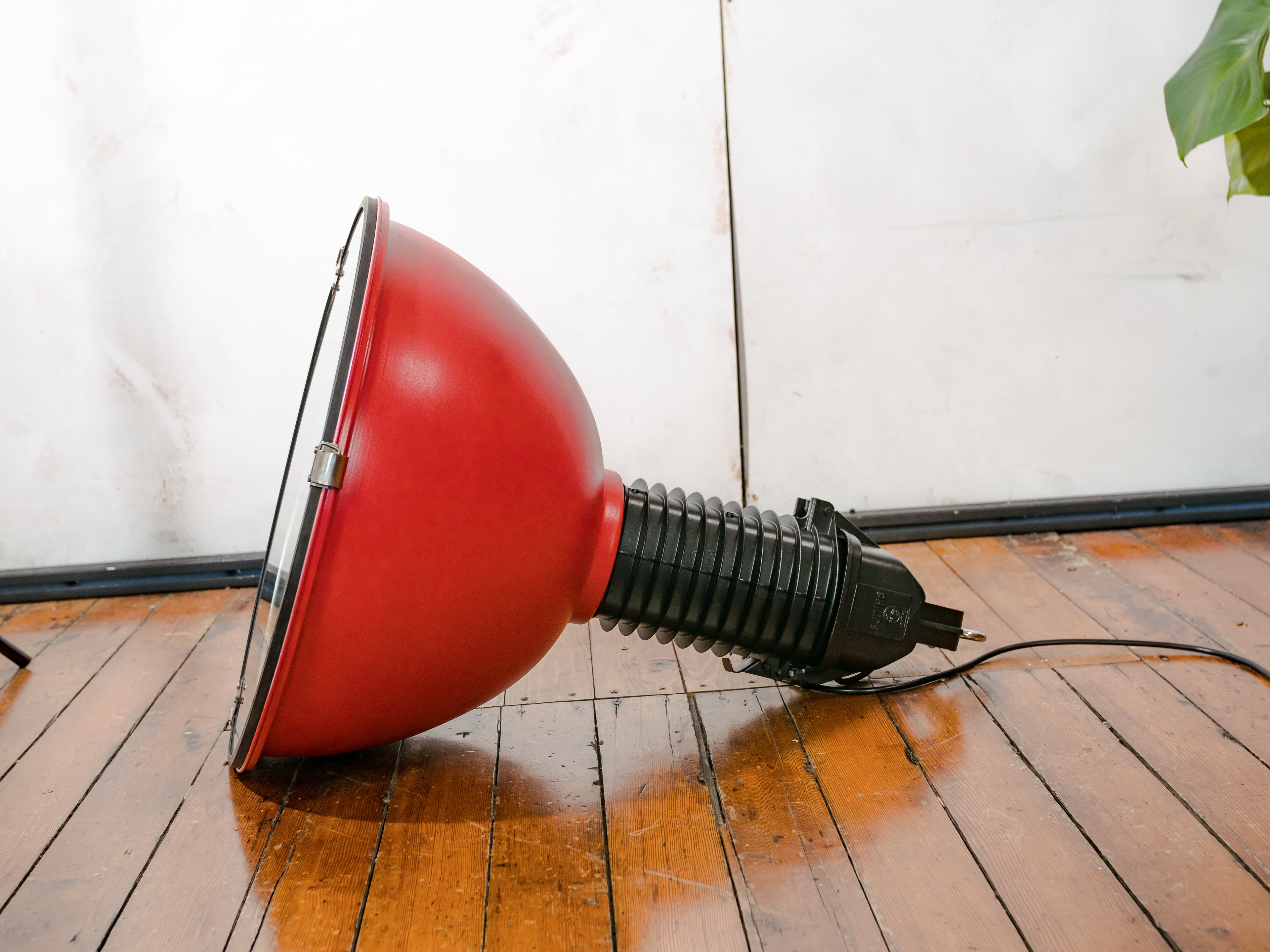 Philips Industrial 1950s Factory Pendant Light, Red & Black Aluminum Hang Lamp, Made in Holland