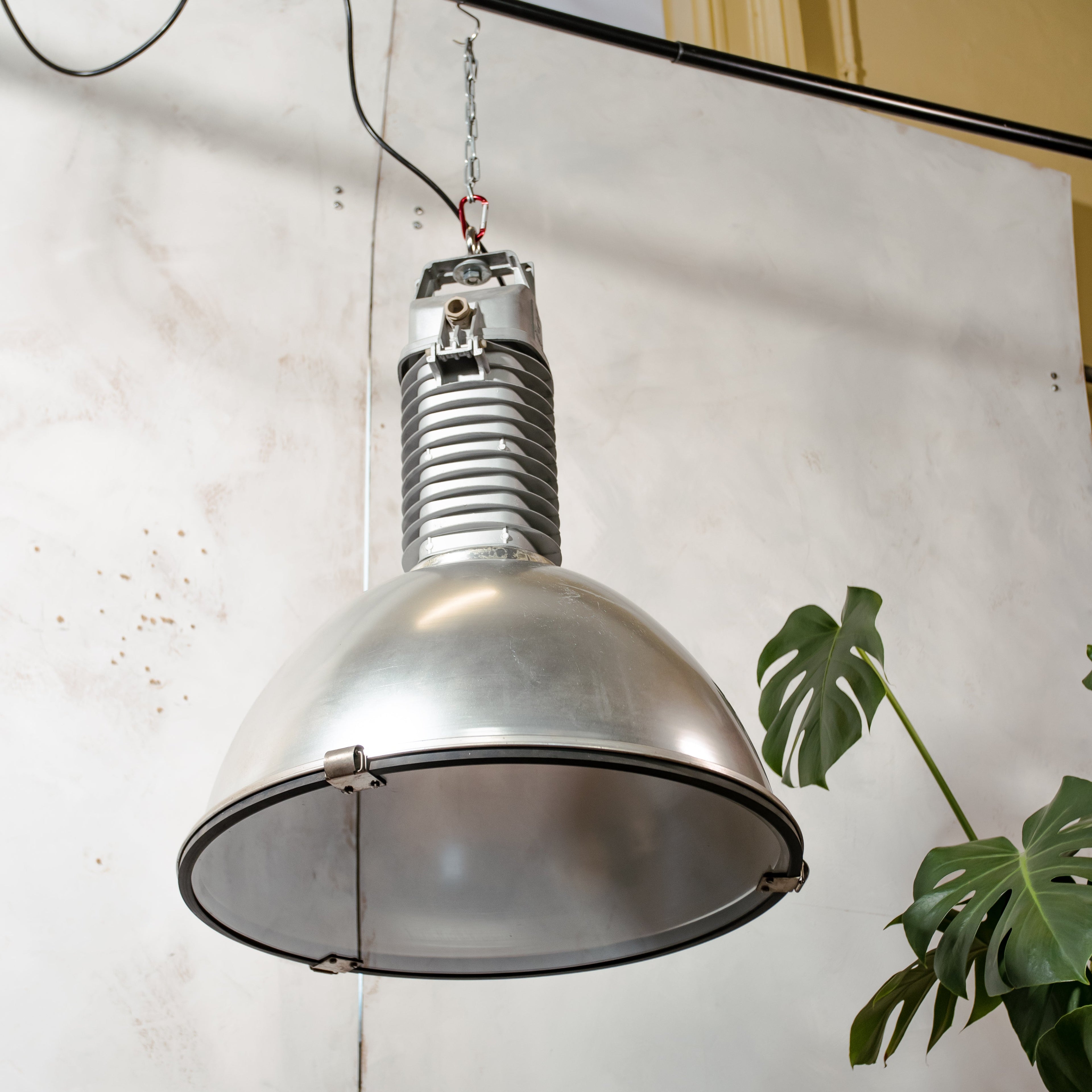 Large Industrial 1950s Factory Pendant Light by Philips Holland, Renovated Aluminum Hang Lamp with Plexiglass cover, Kitchen Island decor