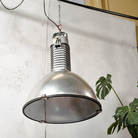 Grote industriële hanglamp uit de jaren 50 van Philips Holland, gerenoveerde hanglamp van aluminium met plexiglas cover, decoratie voor kookeiland