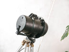 Vintage DDR Railway Signal Spotlight, Restored Industrial Floor Lamp on White Wooden Tripod, Telesig Berlin Orange Lens Light