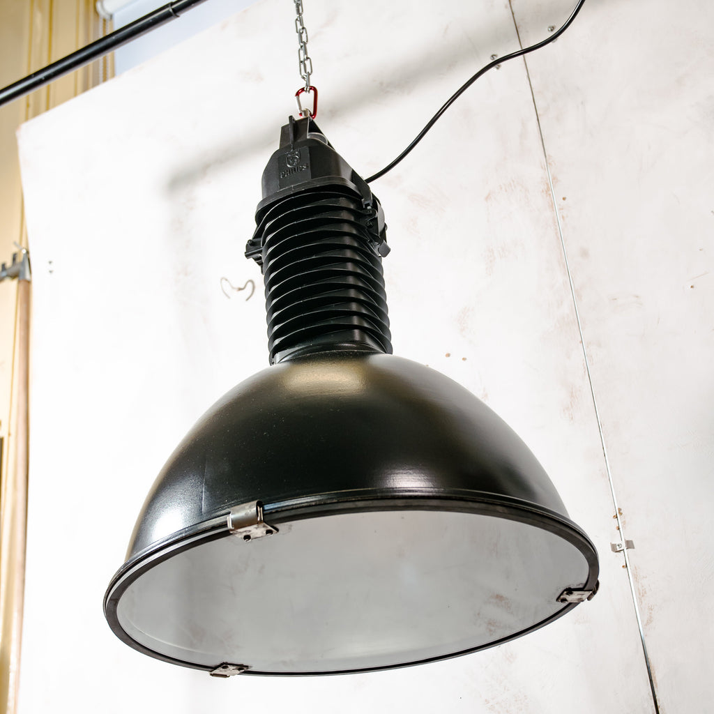 Black Factory Pendant Light by Philips, 1950s Industrial interior Workshop Ceiling lamp, Loft large hanging lamp