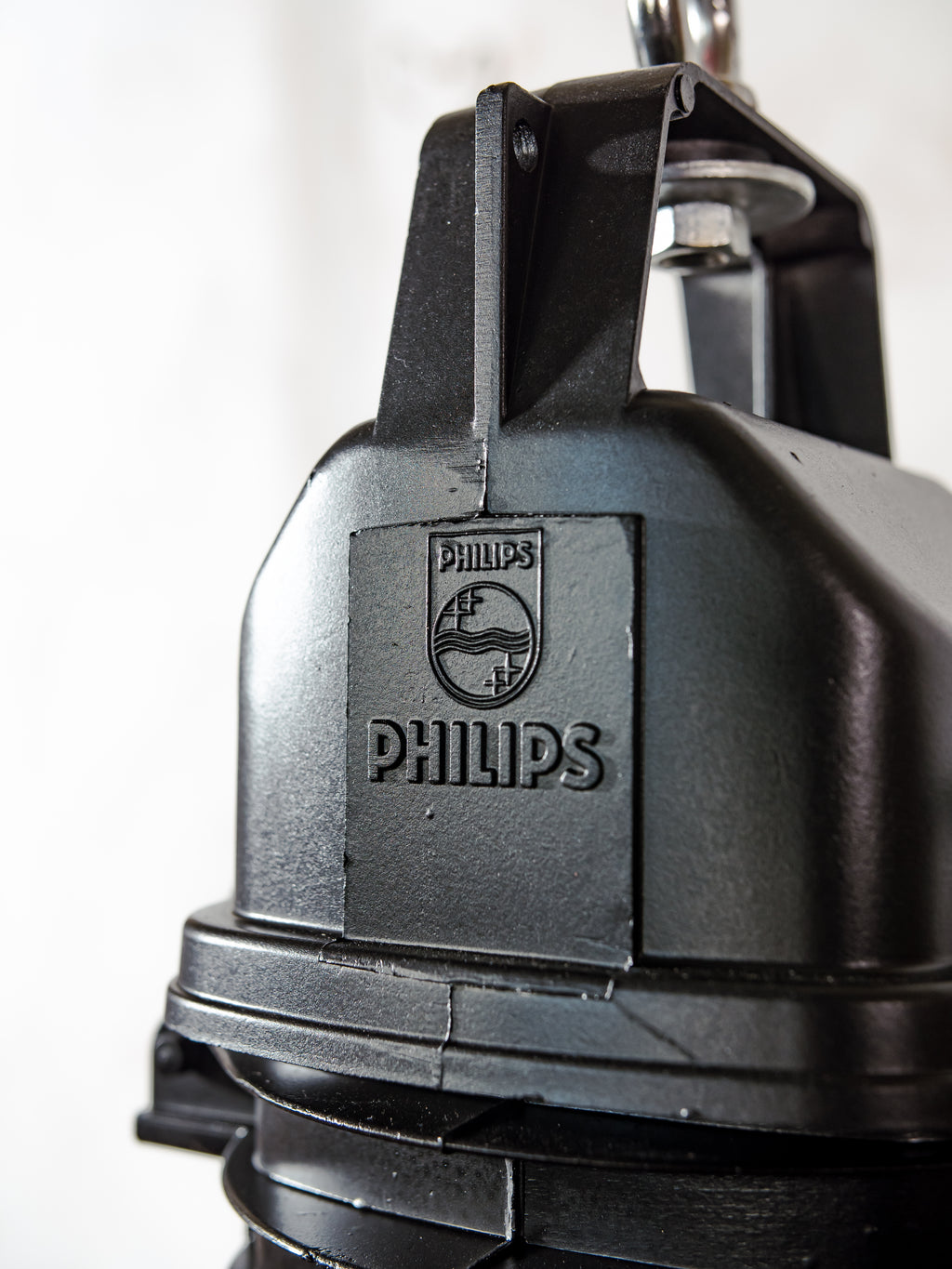 Black Factory Pendant Light by Philips, 1950s Industrial interior Workshop Ceiling lamp, Loft large hanging lamp