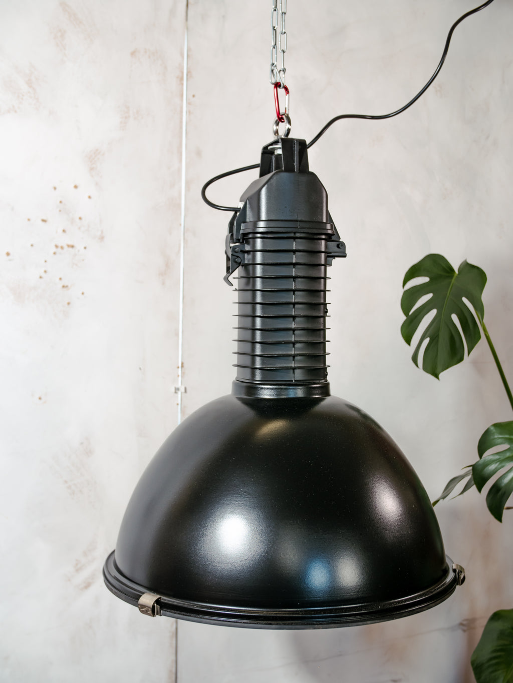 Black Factory Pendant Light by Philips, 1950s Industrial interior Workshop Ceiling lamp, Loft large hanging lamp