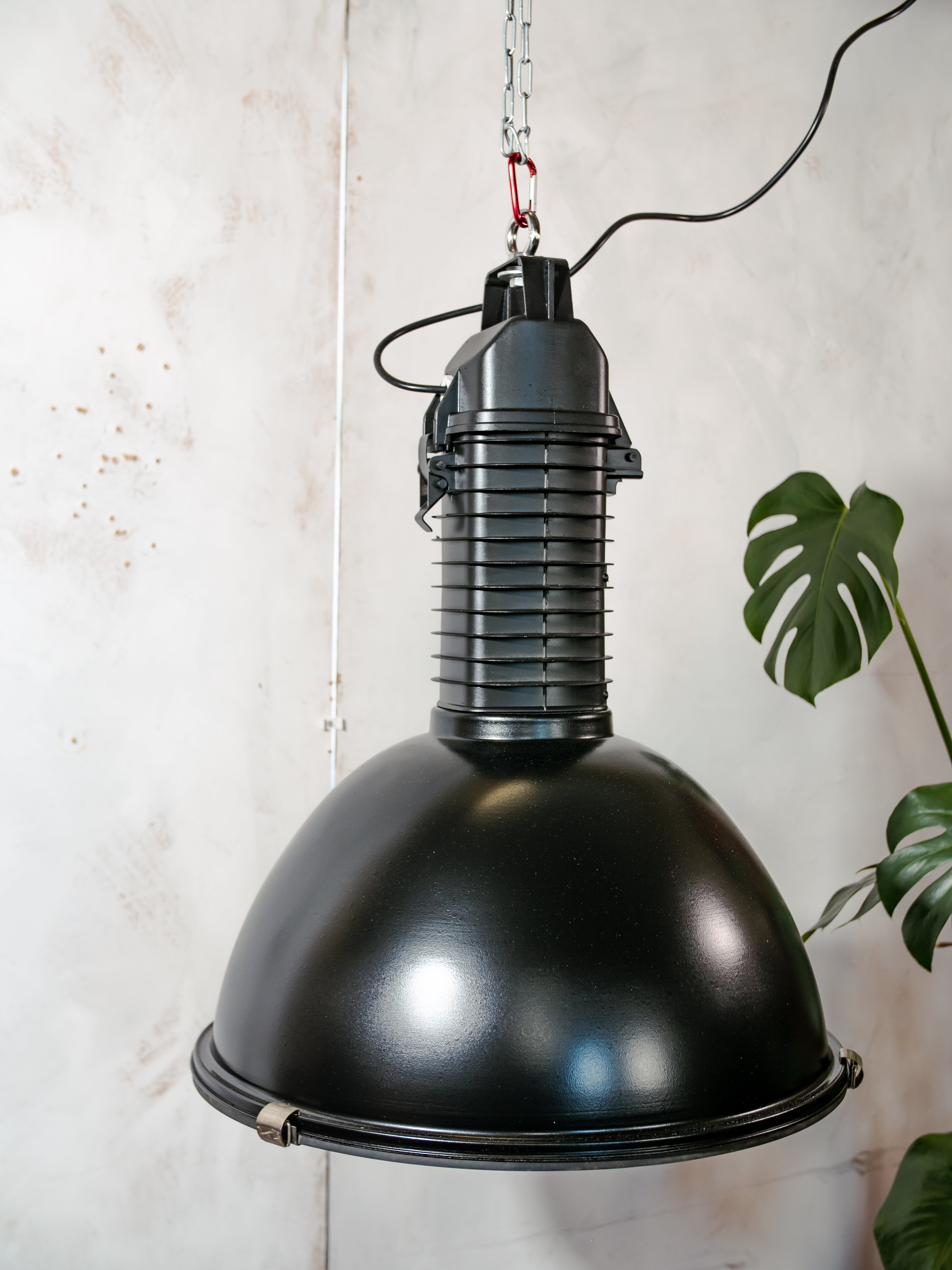 Black Factory Pendant Light by Philips, 1950s Industrial interior Workshop Ceiling lamp, Loft large hanging lamp