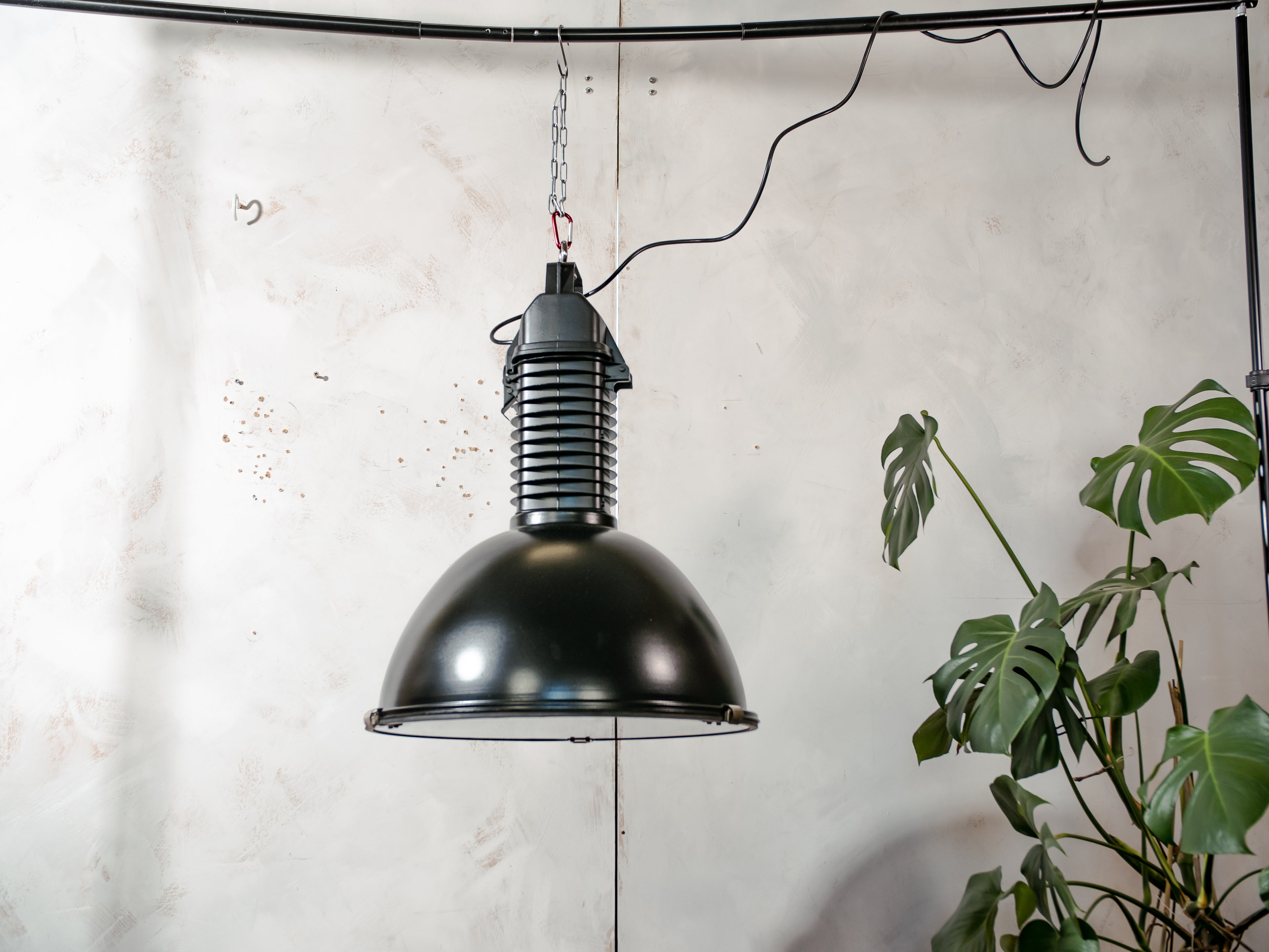 Black Factory Pendant Light by Philips, 1950s Industrial interior Workshop Ceiling lamp, Loft large hanging lamp