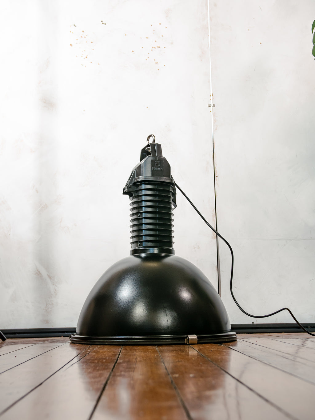Black Factory Pendant Light by Philips, 1950s Industrial interior Workshop Ceiling lamp, Loft large hanging lamp