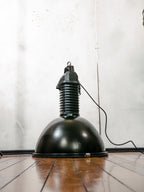 Zwarte fabriekshanglamp van Philips, industriële interieurlamp uit de jaren 50, werkplaats plafond lamp, grote hanglamp in loft stijl