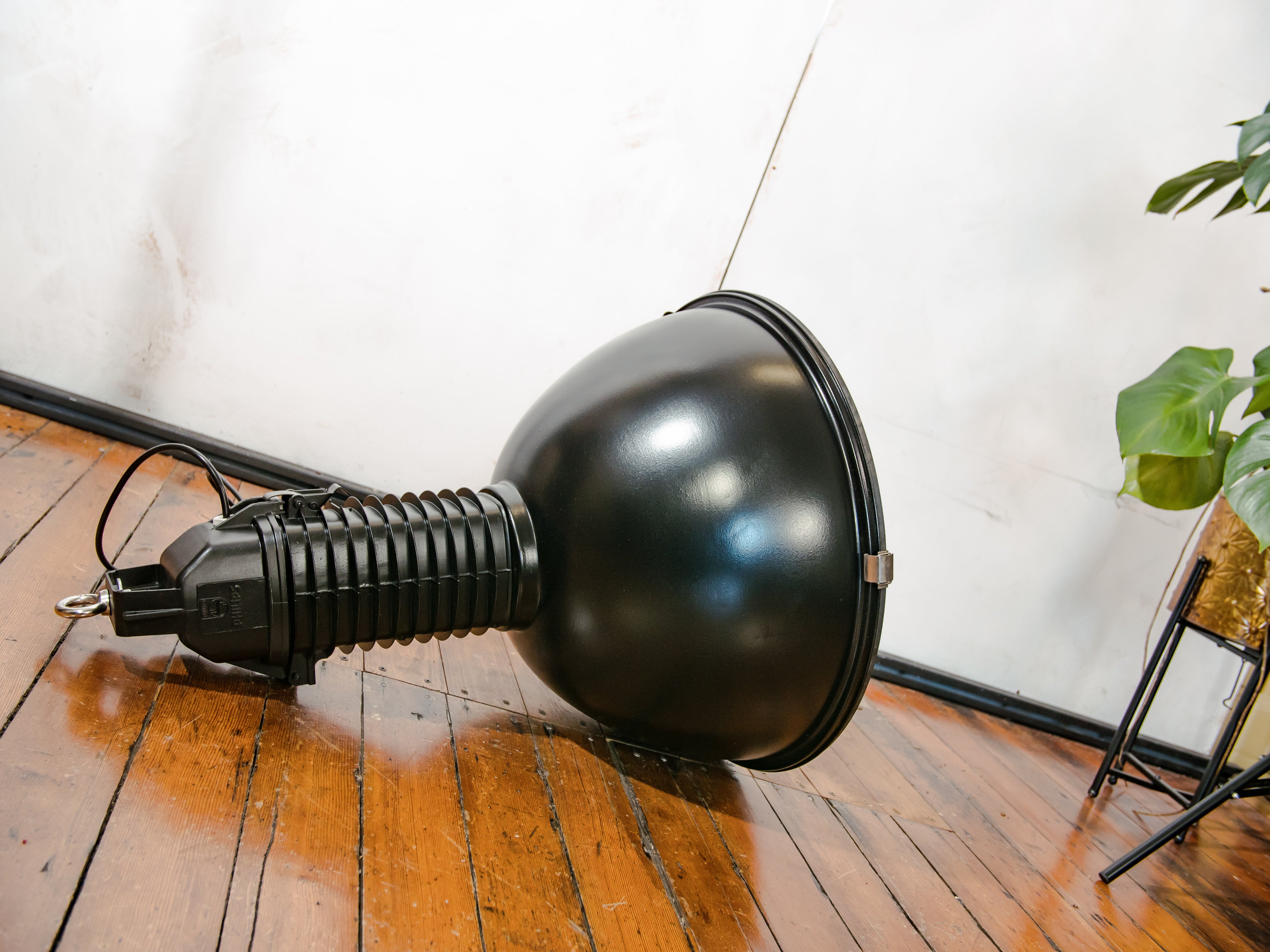 Black Factory Pendant Light by Philips, 1950s Industrial interior Workshop Ceiling lamp, Loft large hanging lamp