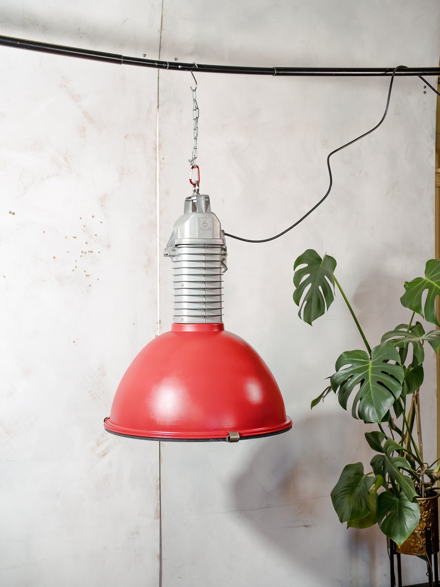 Vintage Philips Industrial 1950s Factory Pendant Light, Aluminum Gray & Workshop Lamp, Made in Holland