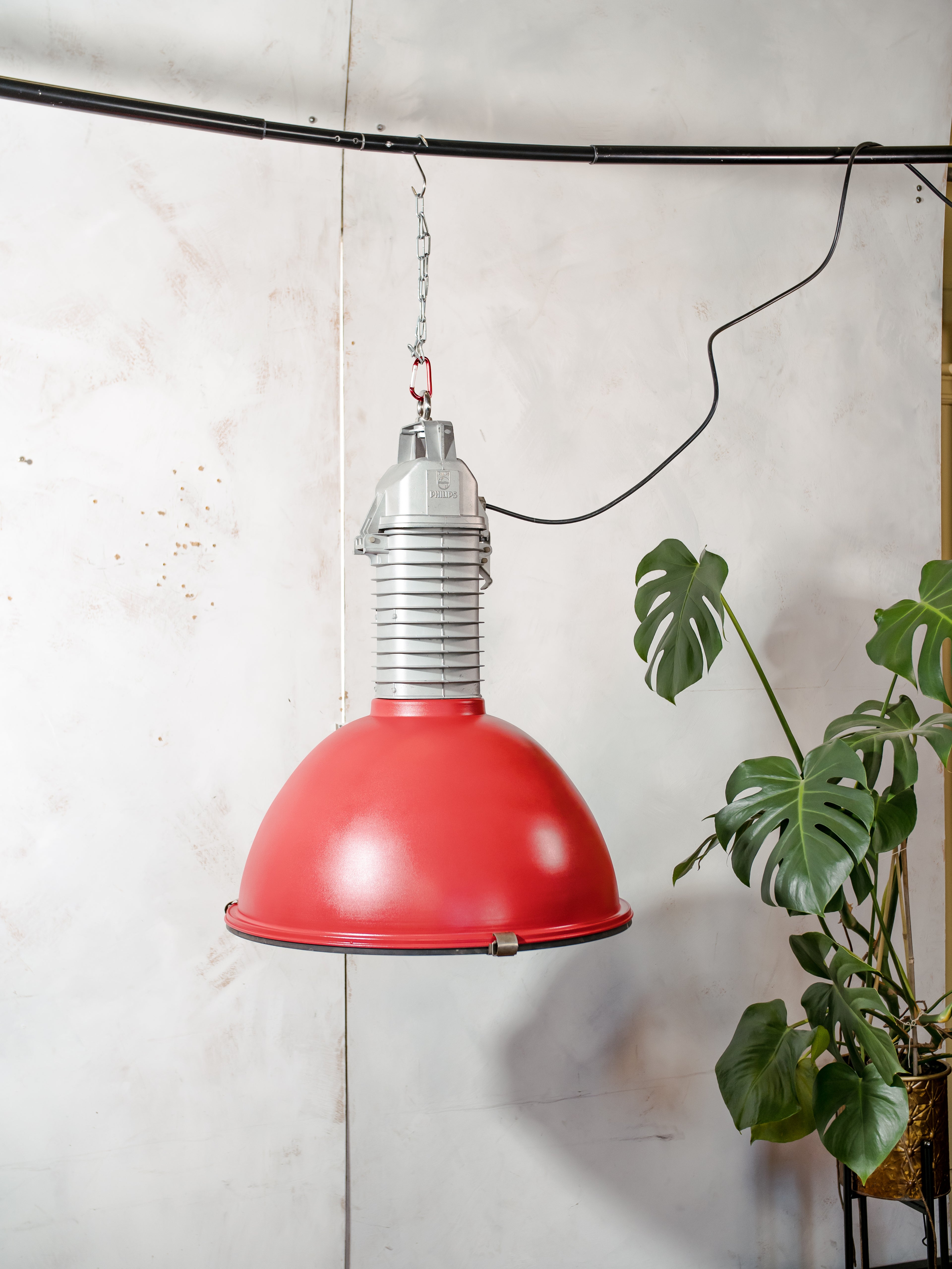 Vintage Philips Industrial 1950s Factory Pendant Light, Aluminum Gray & Workshop Lamp, Made in Holland