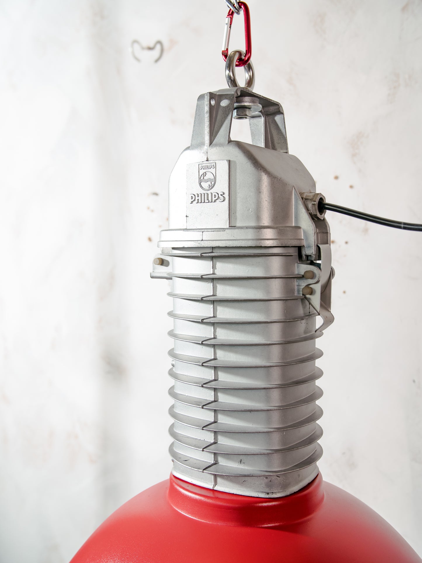 Vintage Philips Industrial 1950s Factory Pendant Light, Aluminum Gray & Workshop Lamp, Made in Holland
