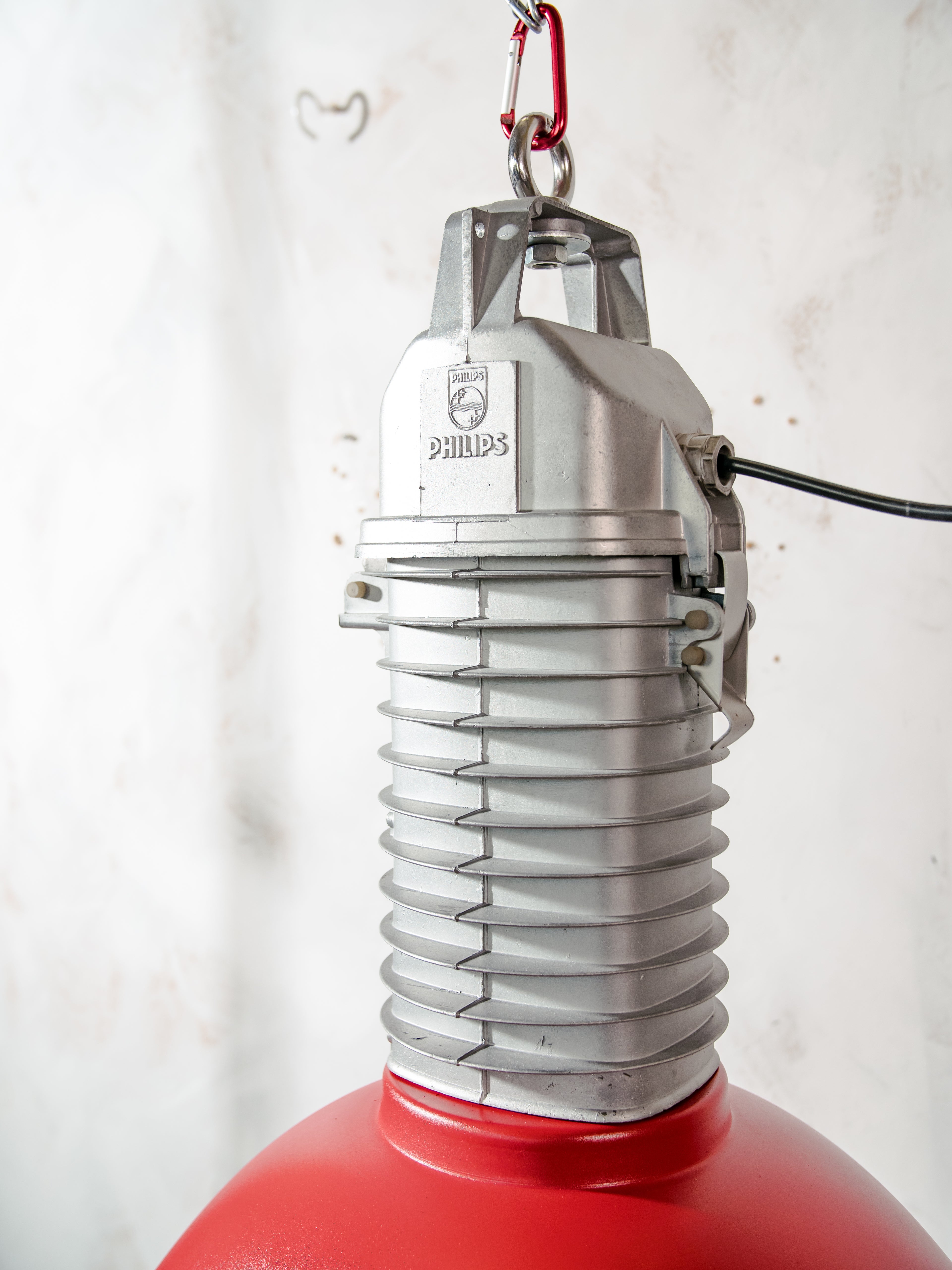 Vintage Philips Industrial 1950s Factory Pendant Light, Aluminum Gray & Workshop Lamp, Made in Holland