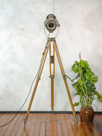 Vintage Medium size stage light Floor lamp, 1960s ADB Belgium Theater Spotlight | Wooden Surveyors Tripod light