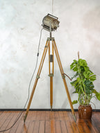 Vintage Medium size stage light Floor lamp, 1960s ADB Belgium Theater Spotlight | Wooden Surveyors Tripod light