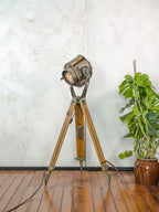 Vintage Medium size stage light Floor lamp, 1960s ADB Belgium Theater Spotlight | Wooden Surveyors Tripod light