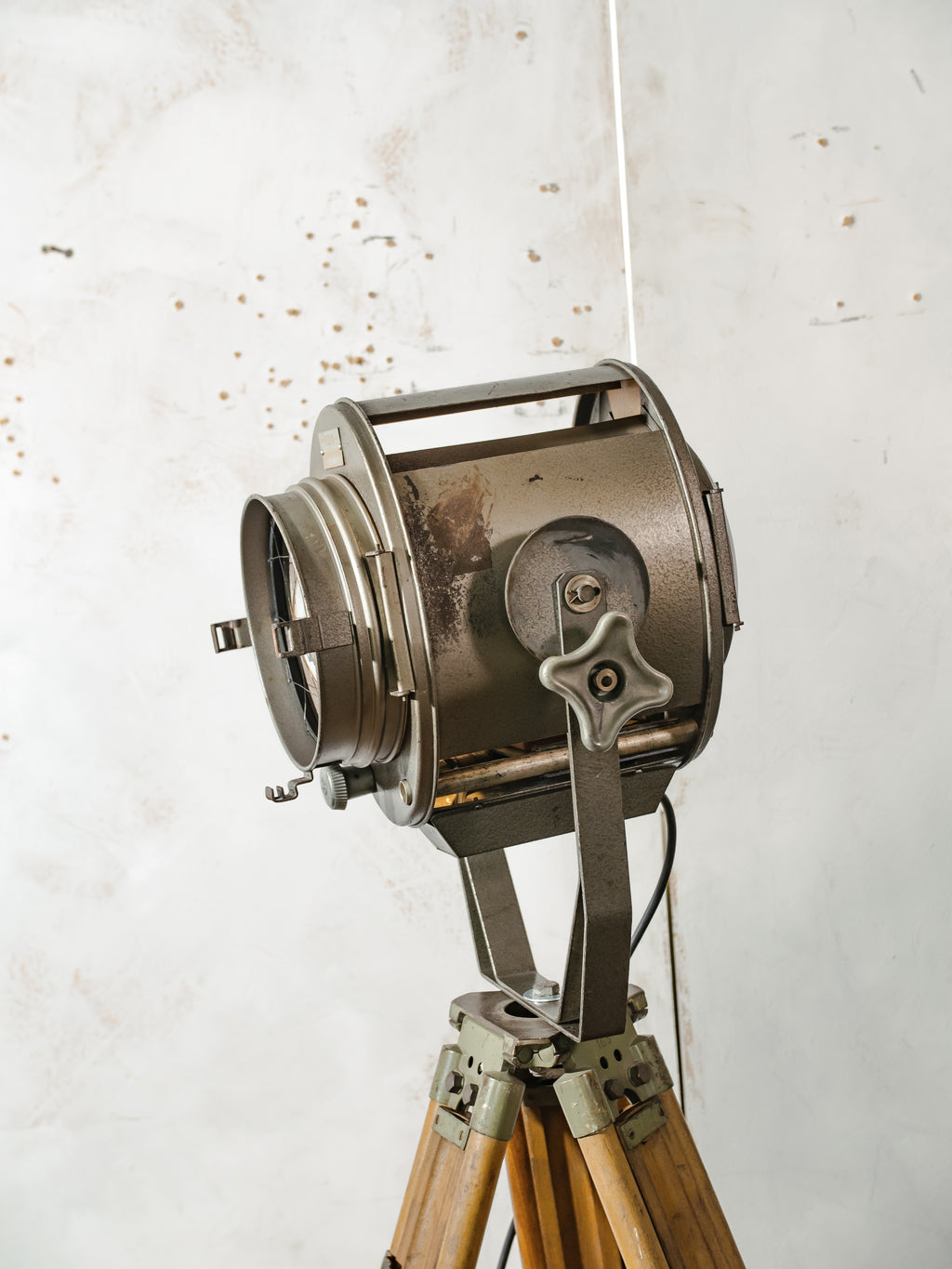 Vintage Medium size stage light Floor lamp, 1960s ADB Belgium Theater Spotlight | Wooden Surveyors Tripod light