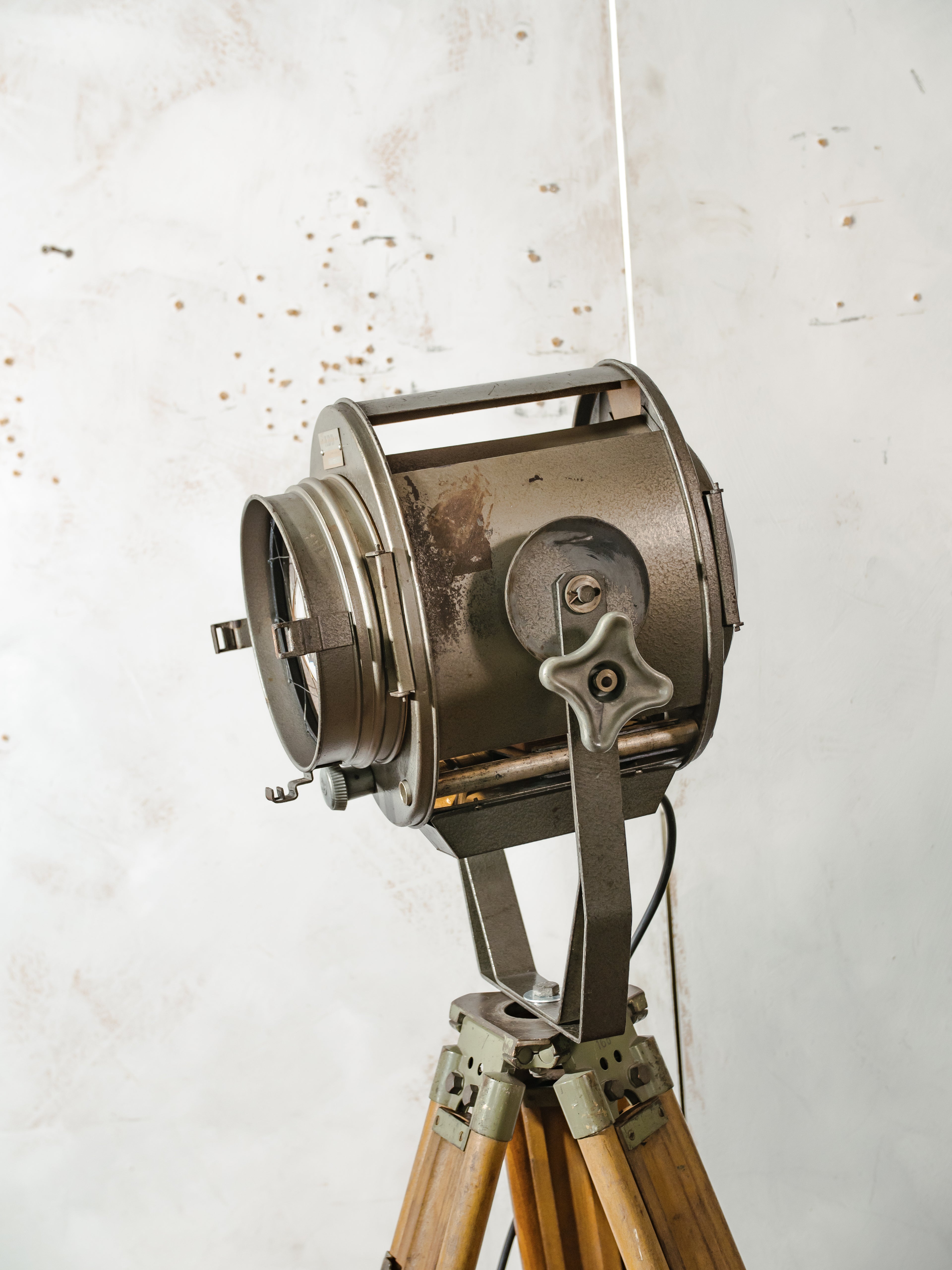 Vintage Medium size stage light Floor lamp, 1960s ADB Belgium Theater Spotlight | Wooden Surveyors Tripod light