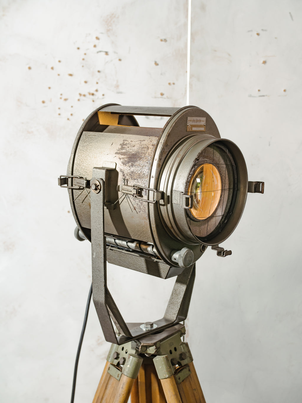 Vintage Medium size stage light Floor lamp, 1960s ADB Belgium Theater Spotlight | Wooden Surveyors Tripod light