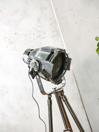 Chrome Stage light Floorlamp Vintage, The Aliën Studio Spot | Spotlight on polished Tripod, Modern industrial lighting