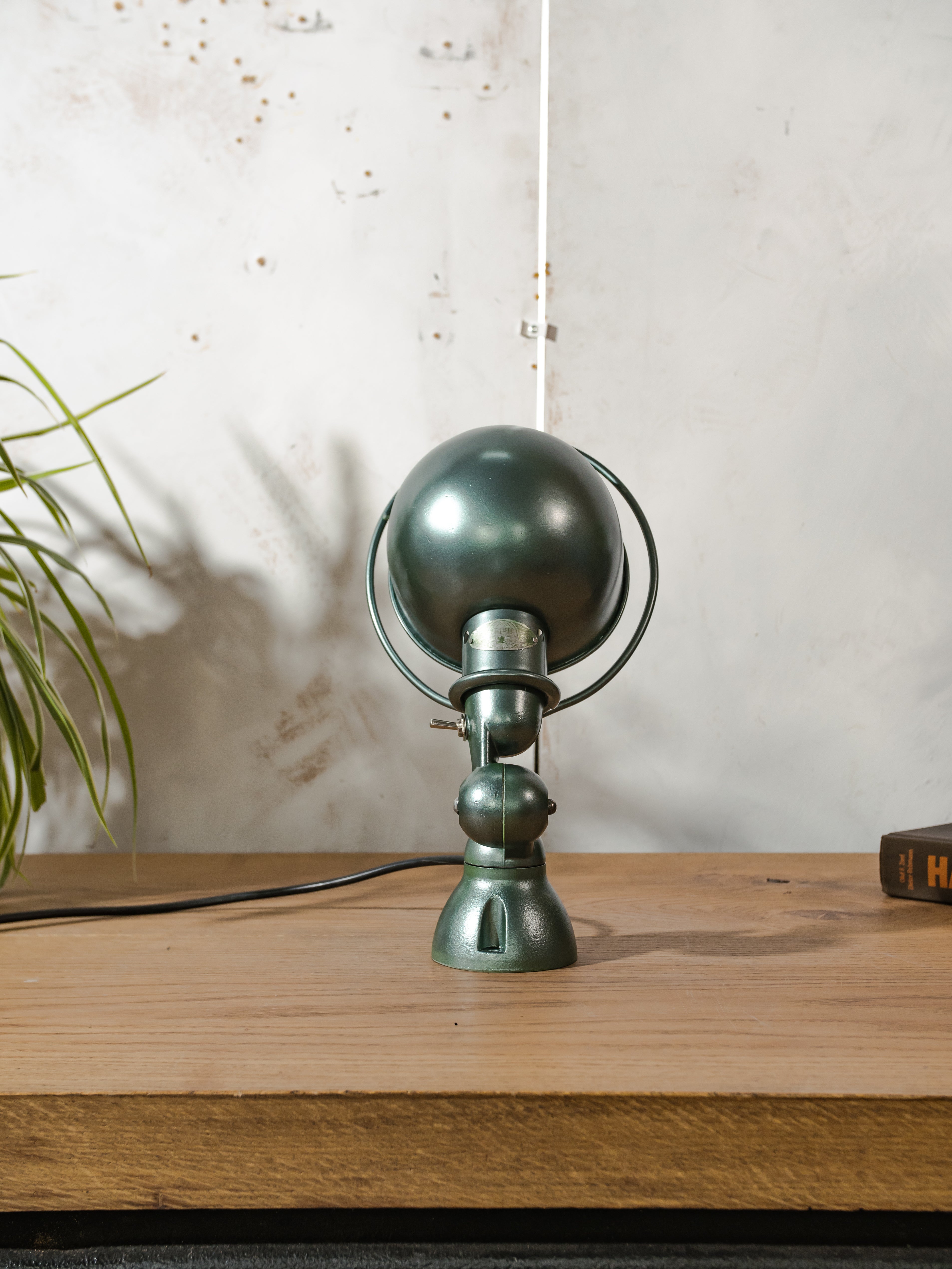 1950s Jieldé Wall Sconce Lamp, Metallic Green Industrial Wall Light, French Loft Lamp by Jean Louis Domecq