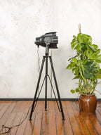 Vintage zwarte podium theaterspot vloerlamp | Industriële theaterlamp op zwart metalen statief