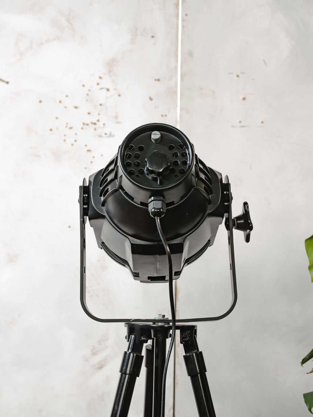 Vintage zwarte podium theaterspot vloerlamp | Industriële theaterlamp op zwart metalen statief