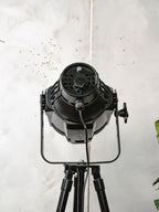 Vintage zwarte podium theaterspot vloerlamp | Industriële theaterlamp op zwart metalen statief