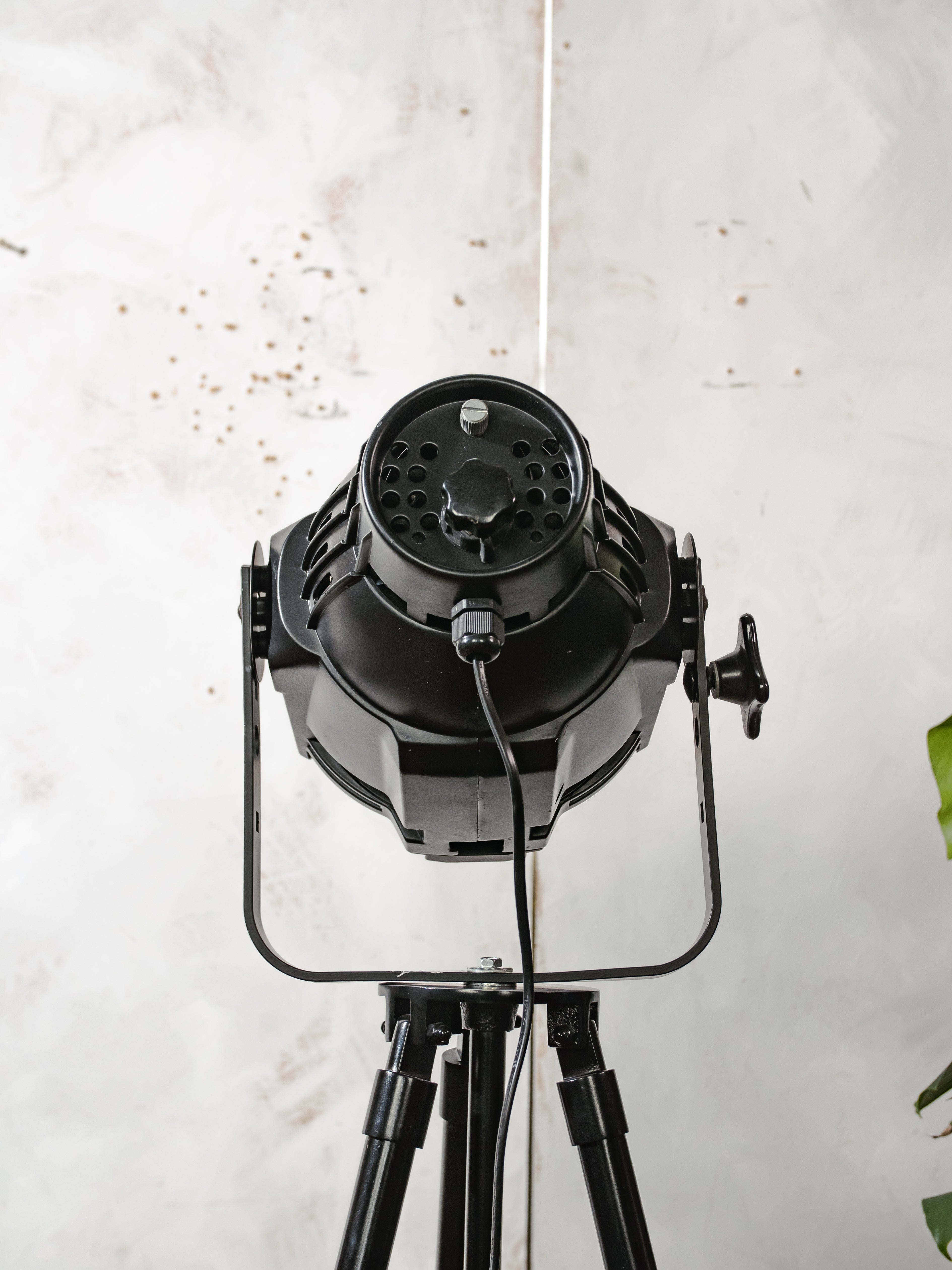 Vintage zwarte podium theaterspot vloerlamp | Industriële theaterlamp op zwart metalen statief